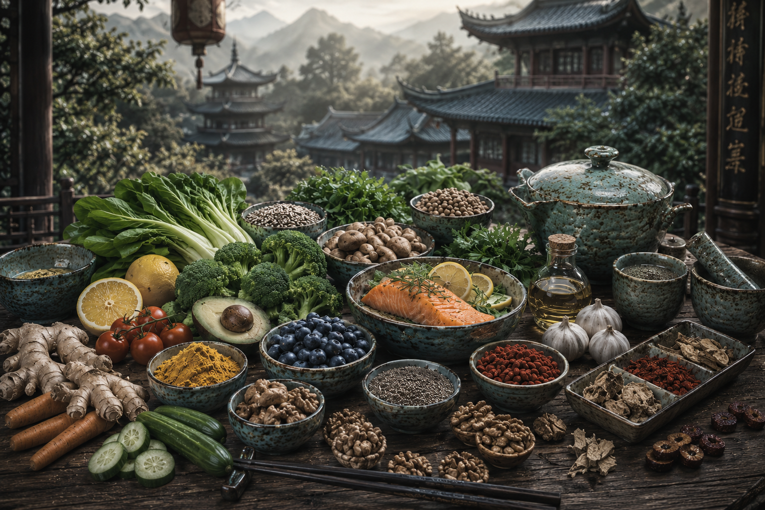 Equipa editorial TCM Food com materiais de dietética chinesa