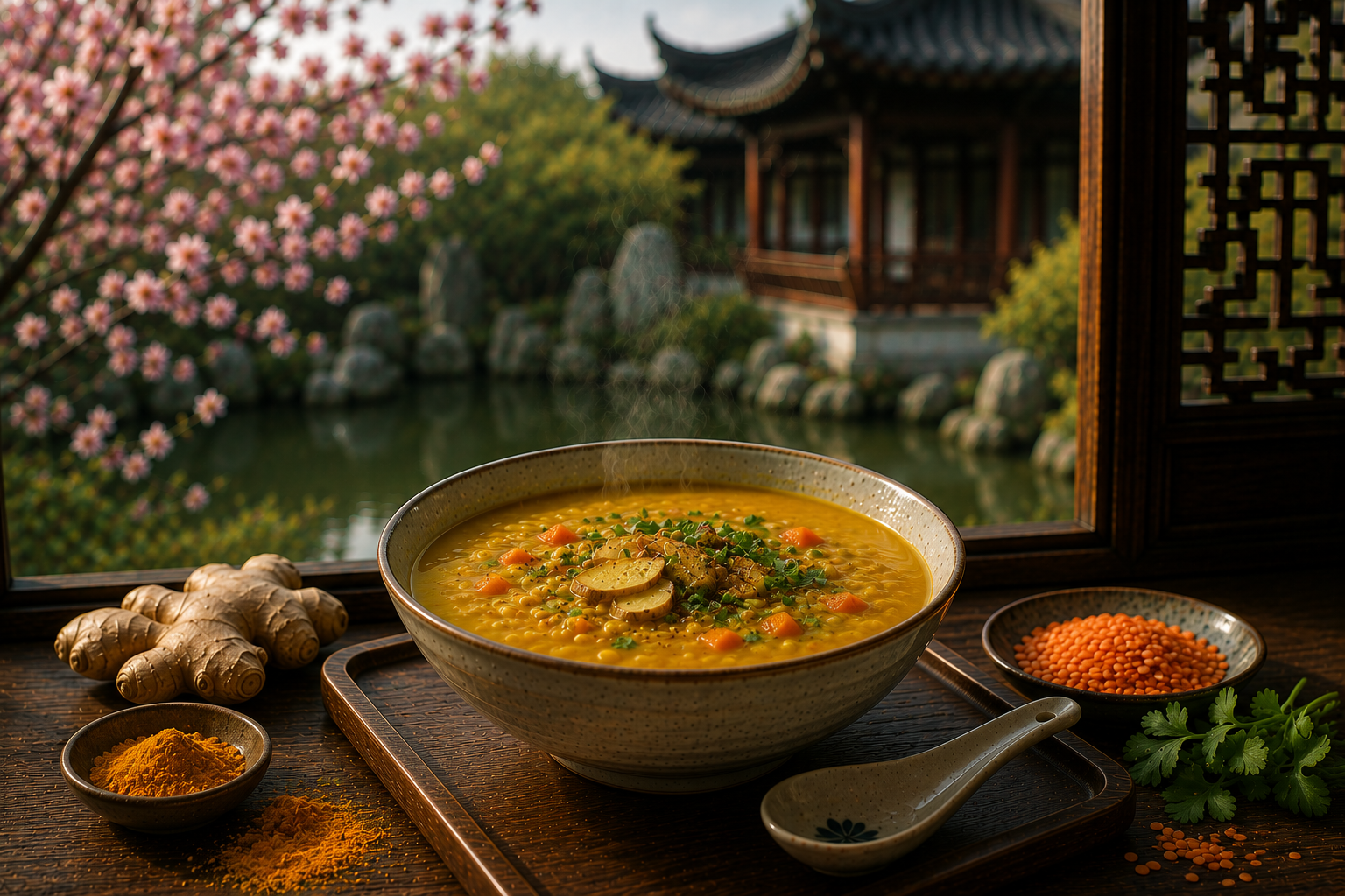 Sopa de lentilhas com cúrcuma e gengibre