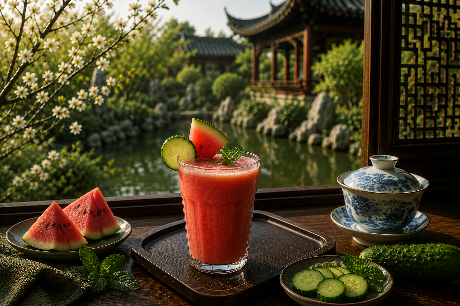 Smoothie refrescante de melancia e pepino