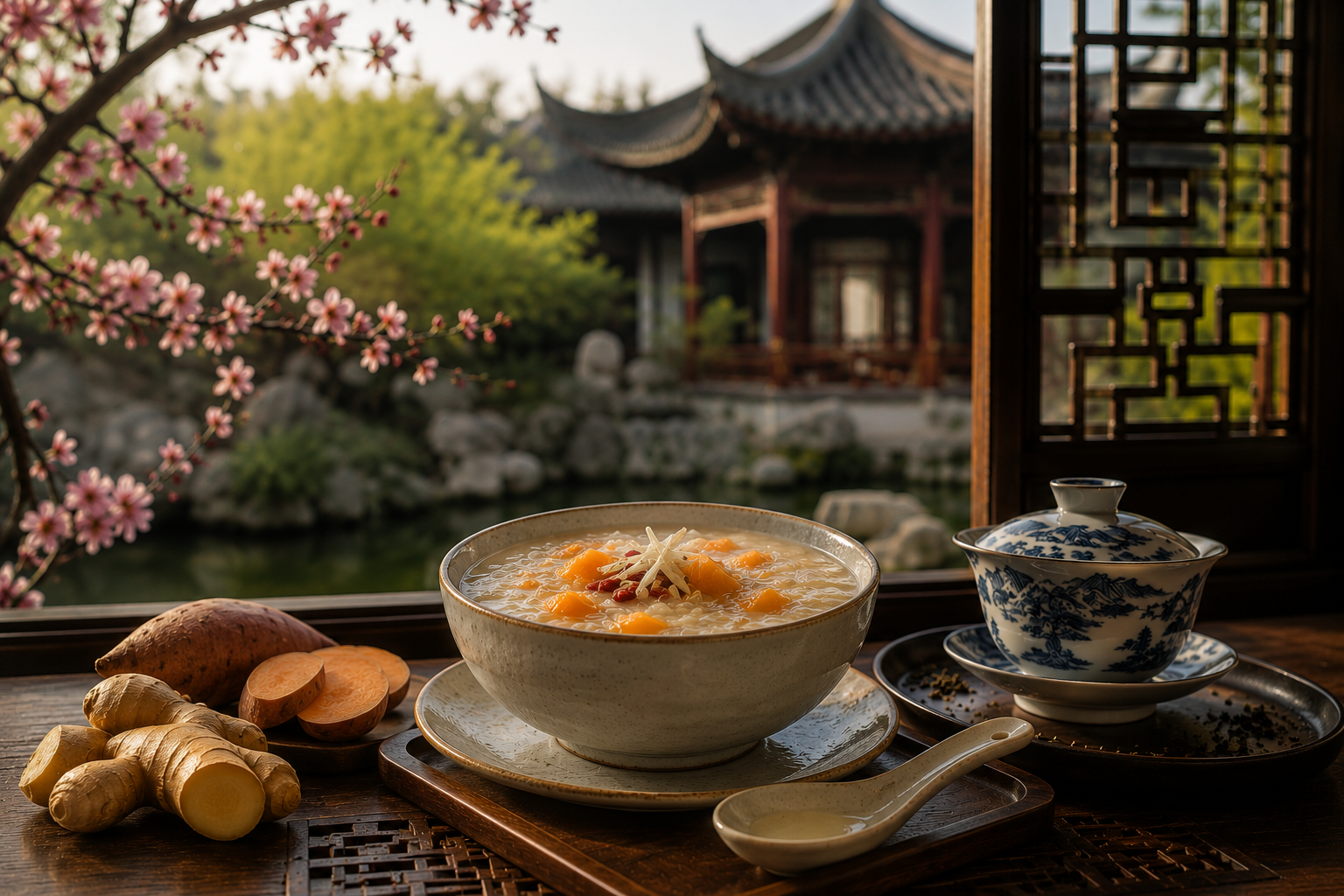 Congee de batata-doce e gengibre